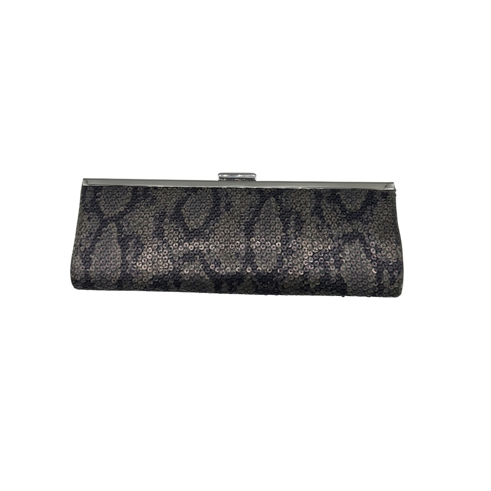 Kate Landry Clutch Evening Bag Sequined Gray Silver Chain Strap Party